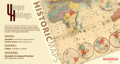 Social sciences data librarian Josh Been and library specialist Kristine Greive will present "Historic Maps" housed in UH Special Collections.
