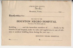 Houston Negro Hospital insurance card
