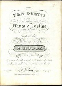 The title page of Tre duetti per flauto e violino, composed by Alessandro Rolla