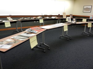Materials on display for ARL Executive Director Elliott Shore's visit to Special Collections