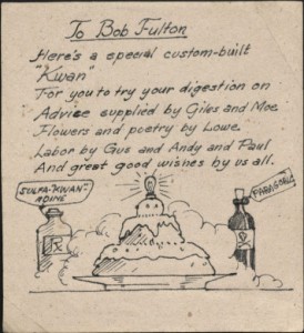This handmade card was sent to Fulton by fellow POWs.