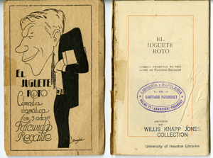 cover and title page of "El Juguete Roto" by Facundo Recalde, 1925; from the Jones Latin American Drama Collection