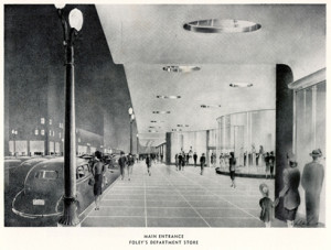 Architect’s rendering of entrance to new Foley’s store, c. 1940s