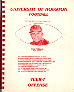 cover of Bill Yeoman's Veer-T Playbook, available for viewing in the University of Houston Special Collections Reading Room