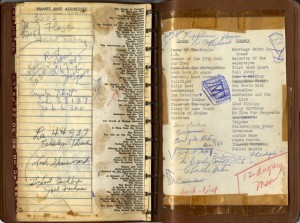 list of plays in the back of Nina Vance's 1960 week-at-a-glance notebook