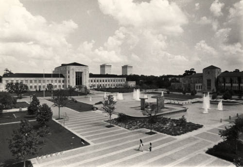Cullen Family Plaza in the 1970s, shortly after its completion