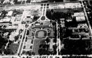 1967 aerial view shows UH buildings arranged around several formal axes [UH Photographs Collection]
