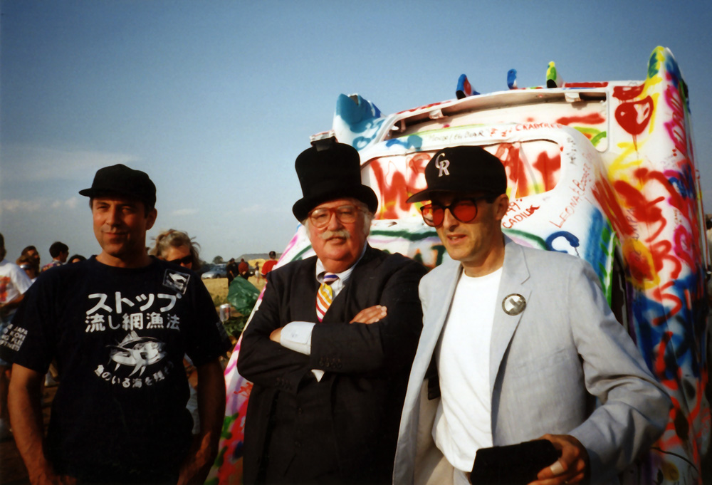 Doug Michels, Stanley Marsh 3, Chip Lord (L-R), Cadillac Ranch 20th Anniversary (1994), Photo Doug Michels Architectural Papers