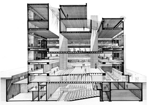 Yale Art & Architecture Building, section view (The Paul Rudolph Archive, Library of Congress)