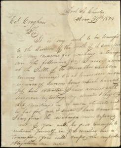Request for transfer to a unit in the north signed by Sam Houston