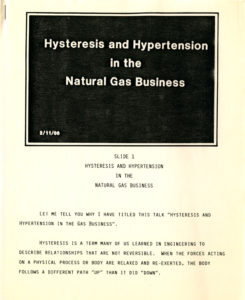 cover of speech, "Hysteresis and Hypertension in the Natural Gas Business," 1986 (Tenneco Energy History Records)