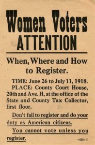 Flier distributed to inform women on how to register to vote
